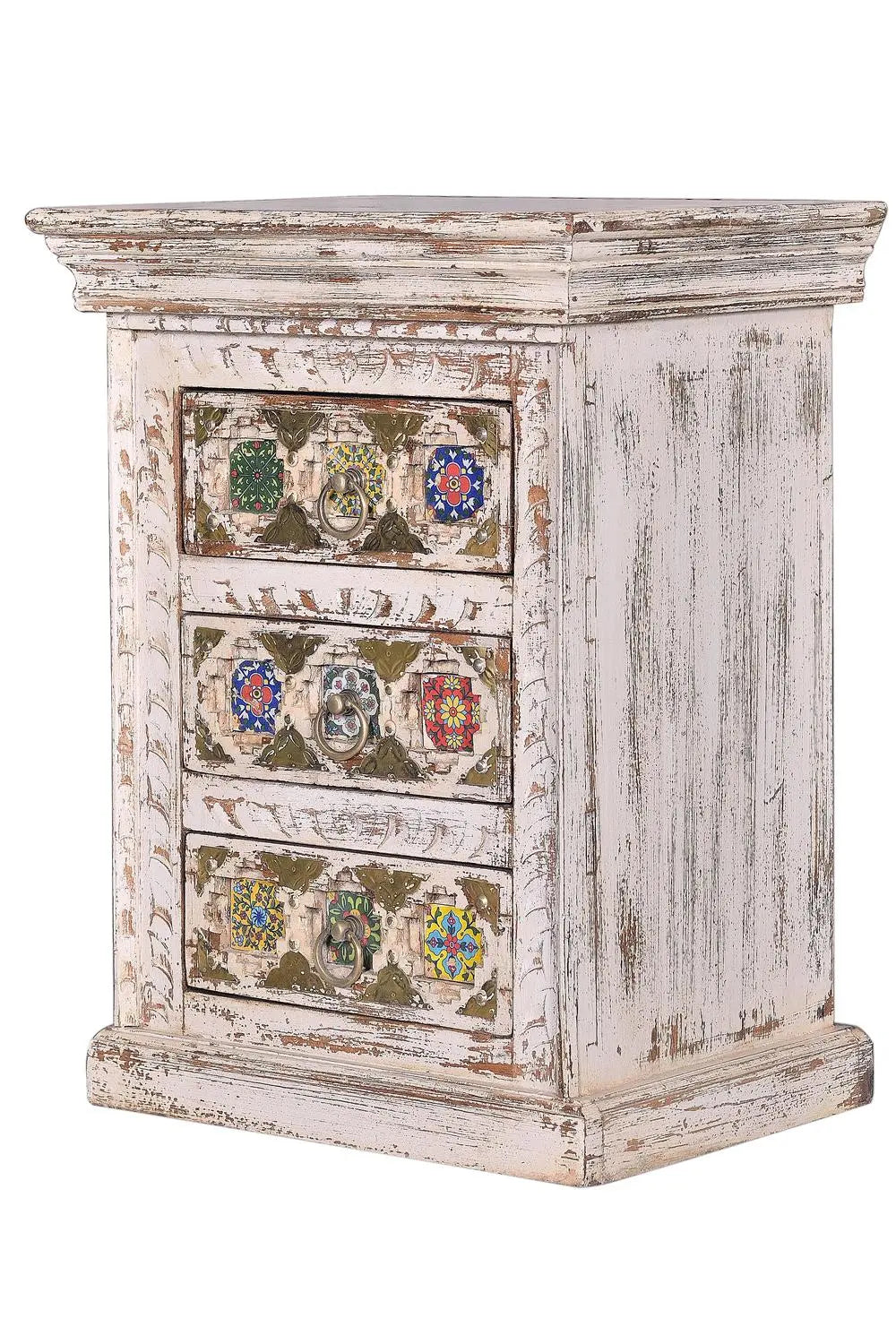 Giner and Colomer - 3-Drawer Mango Wood Nightstand (Ceramic & Bronze)