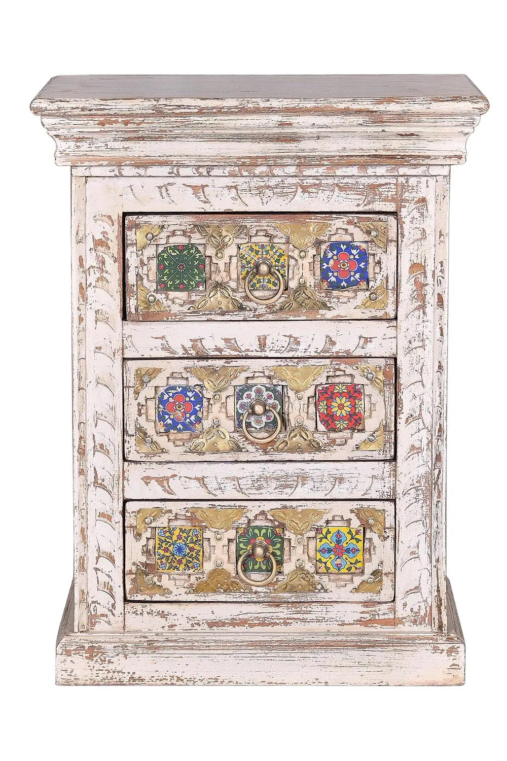 Giner and Colomer - 3-Drawer Mango Wood Nightstand (Ceramic & Bronze)