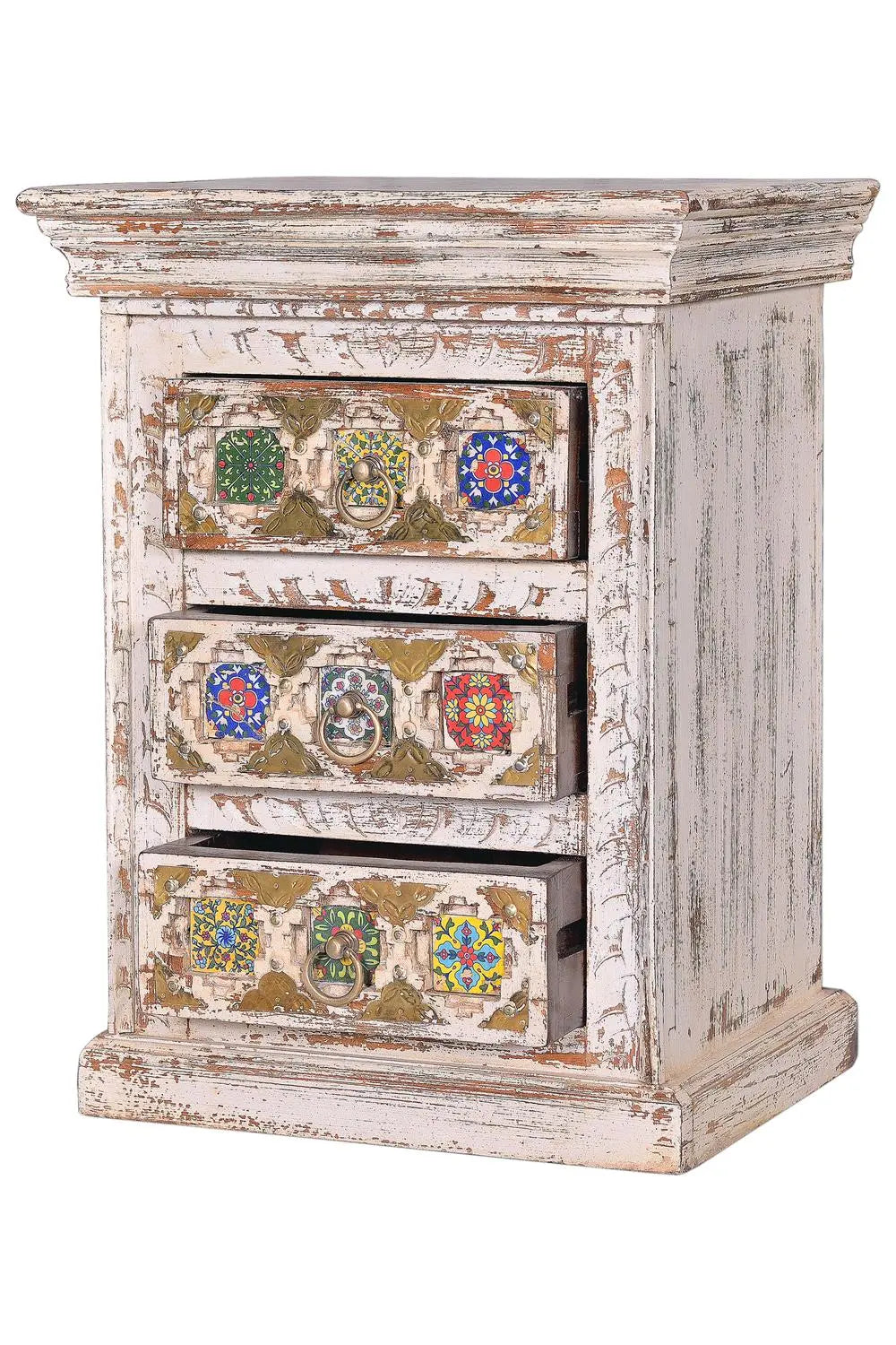 Giner and Colomer - 3-Drawer Mango Wood Nightstand (Ceramic & Bronze)