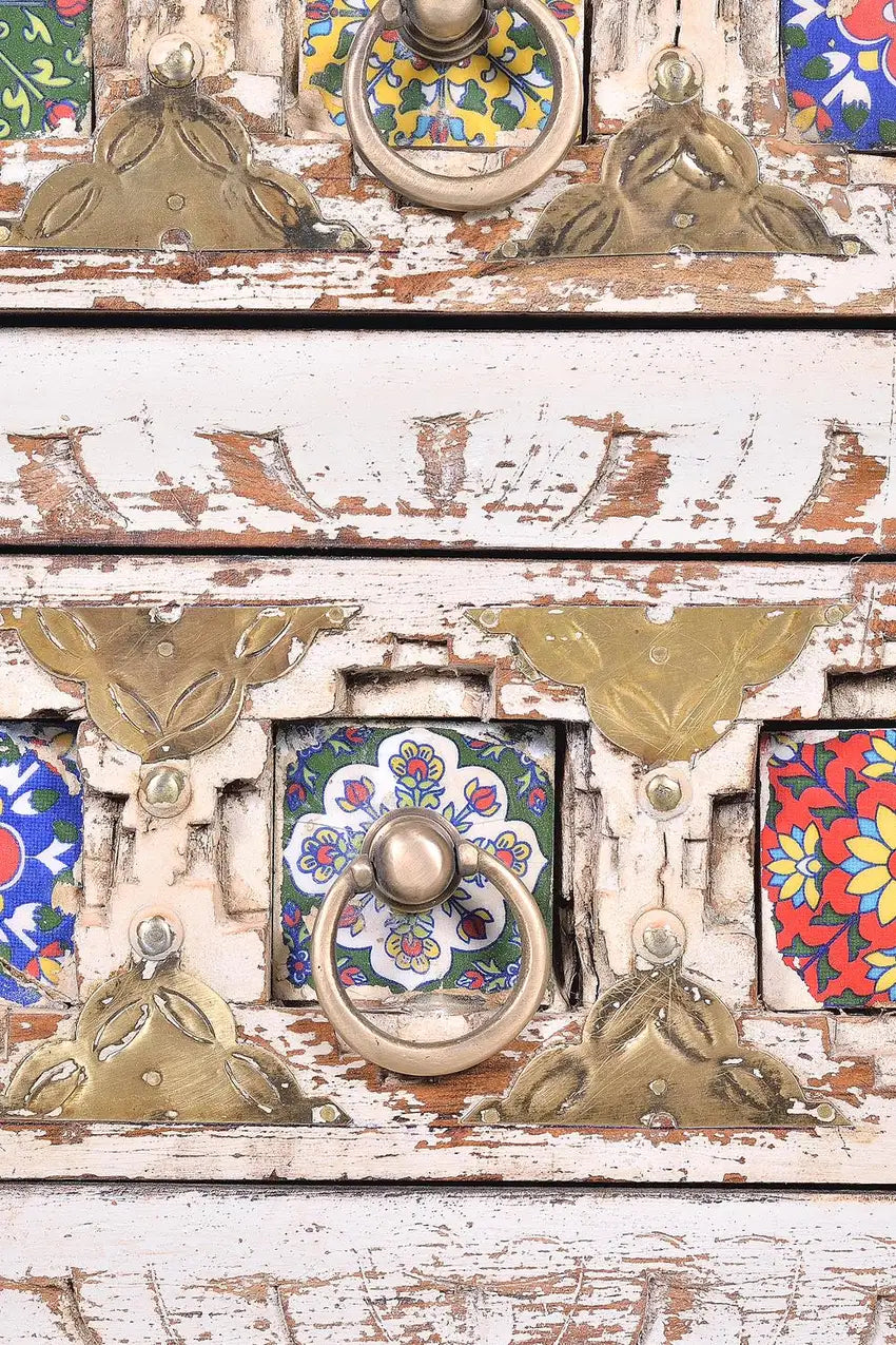 Giner and Colomer - 3-Drawer Mango Wood Nightstand (Ceramic & Bronze)