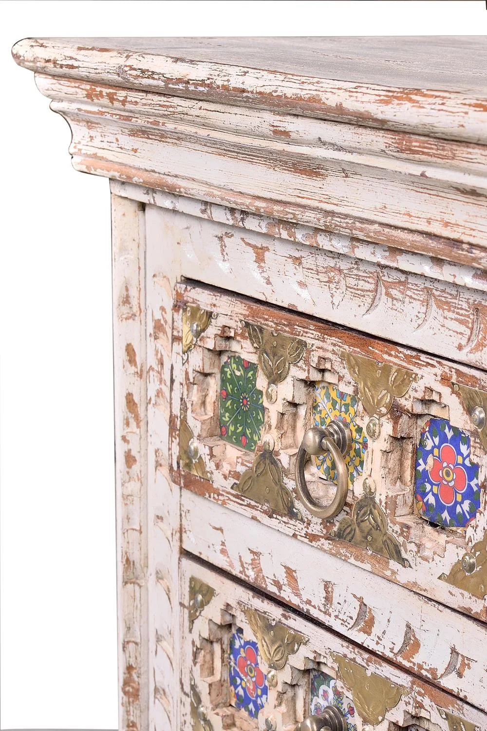 Giner and Colomer - 3-Drawer Mango Wood Nightstand (Ceramic & Bronze)