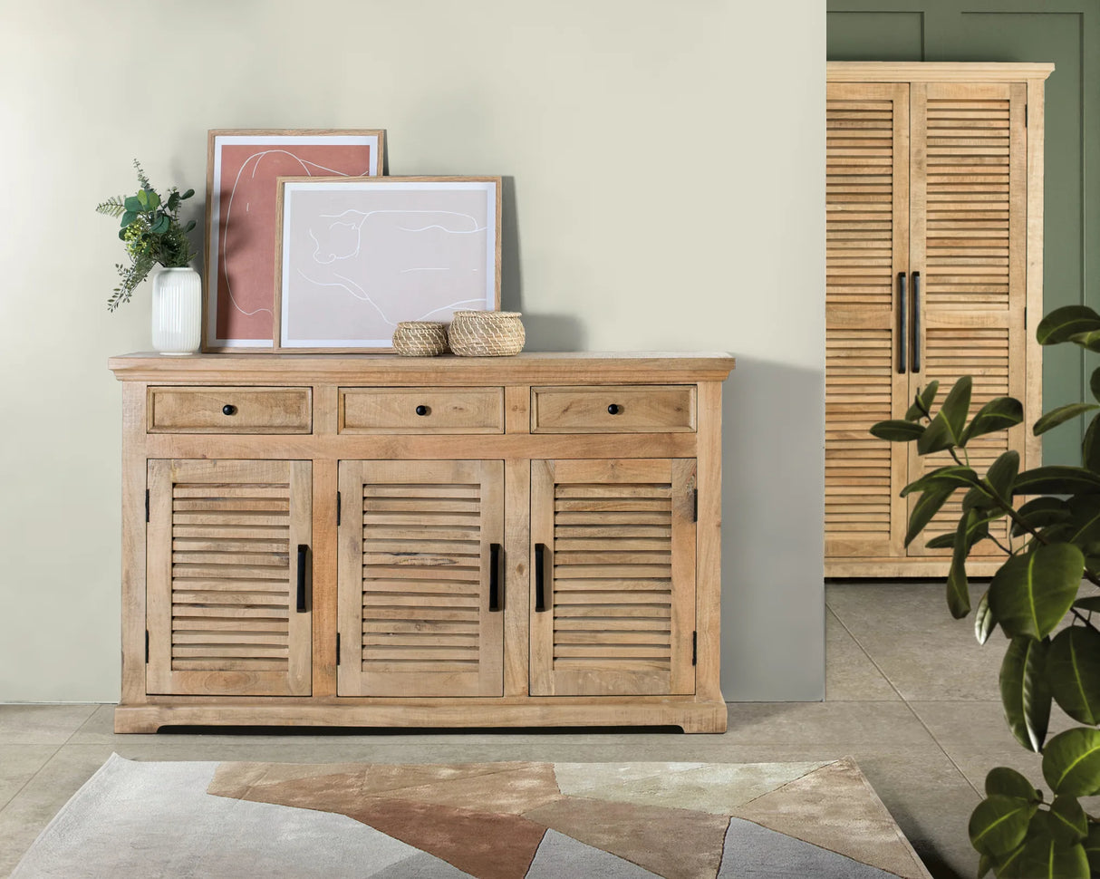Giner and Colomer - 3-Door, 3-Drawer Solid Mango Wood Wardrobe