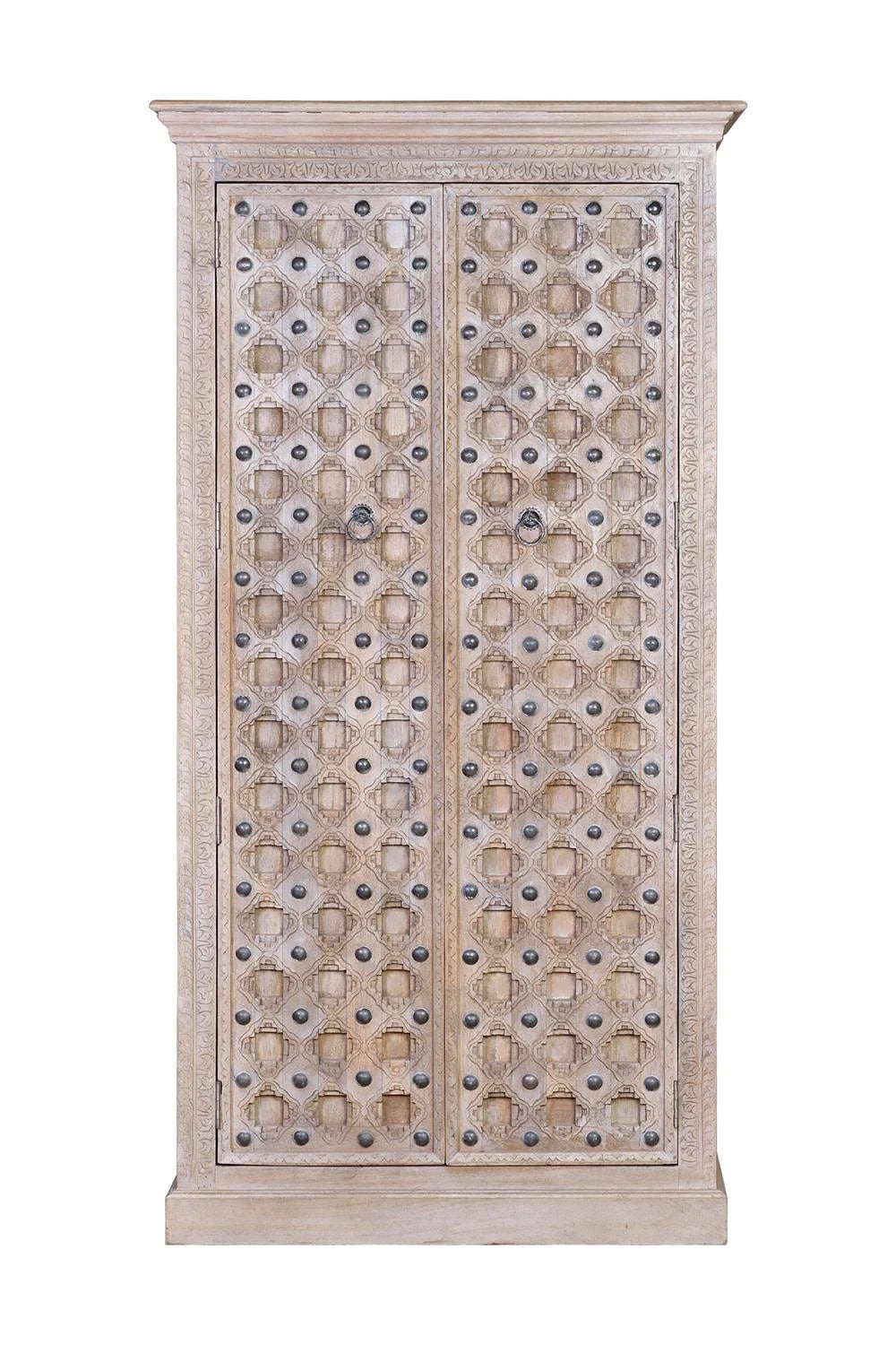 Giner and Colomer - 2-Door Mango Wood Cabinet With Iron Door Details & Shelves