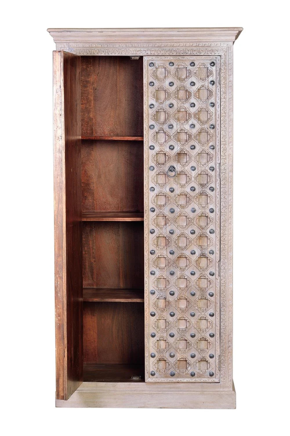 Giner and Colomer - 2-Door Mango Wood Cabinet With Iron Door Details & Shelves