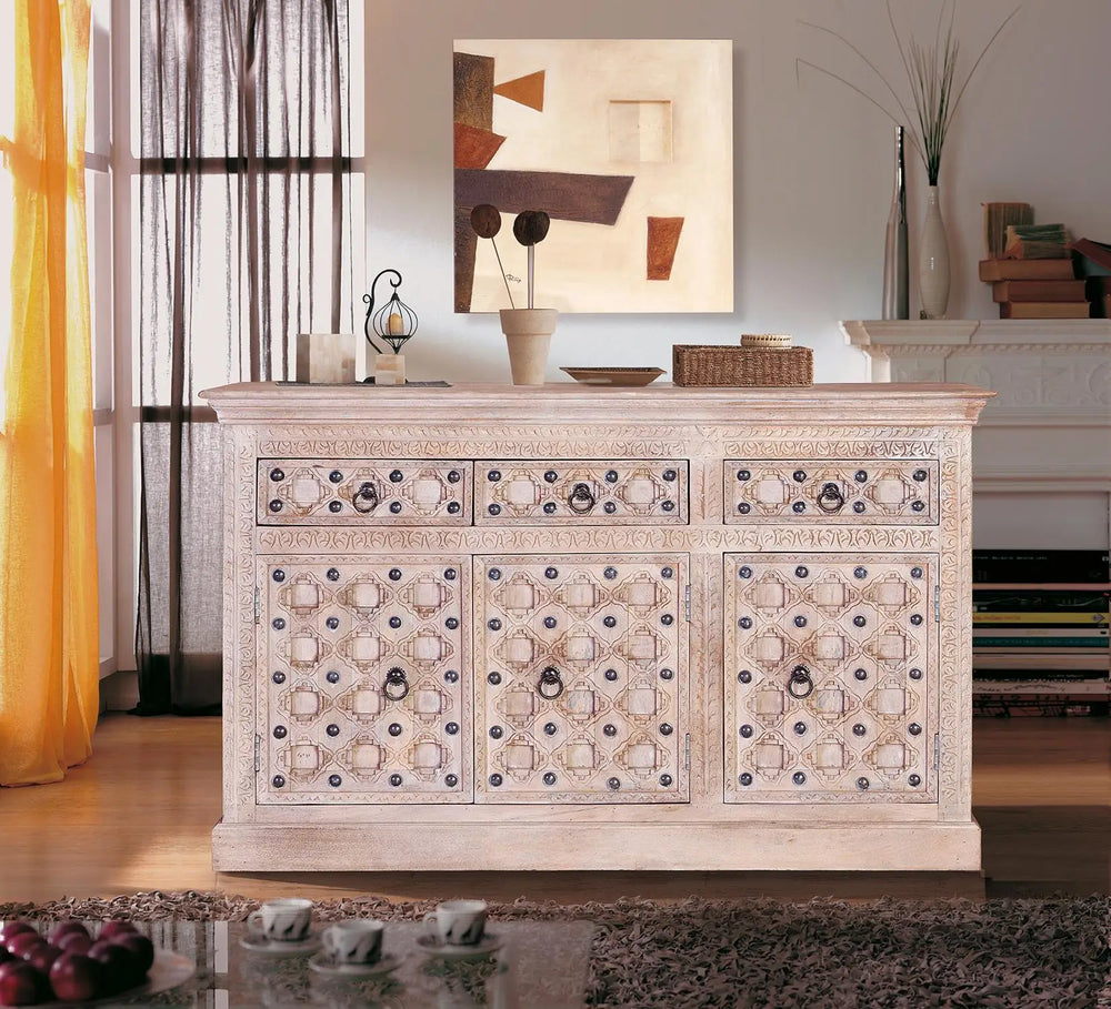 Giner and Colomer - Mango Wood Sideboard (3 Doors, 3 Drawers, Iron Details)