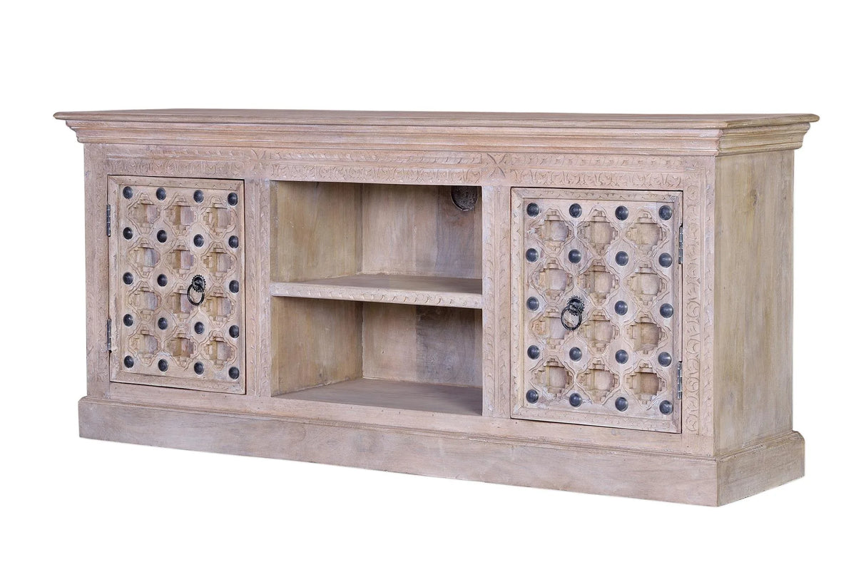 Giner and Colomer - 2-Door Mango Wood TV Console With Iron Door Details