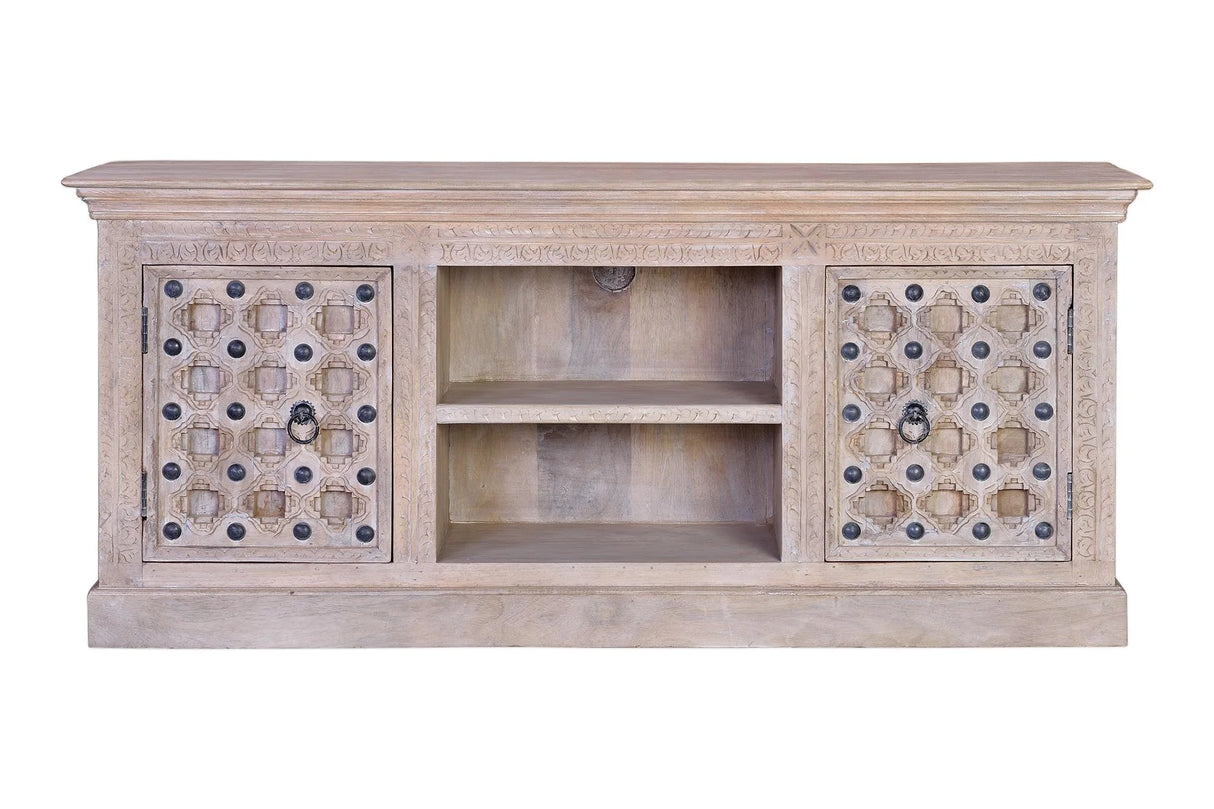 Giner and Colomer - 2-Door Mango Wood TV Console With Iron Door Details