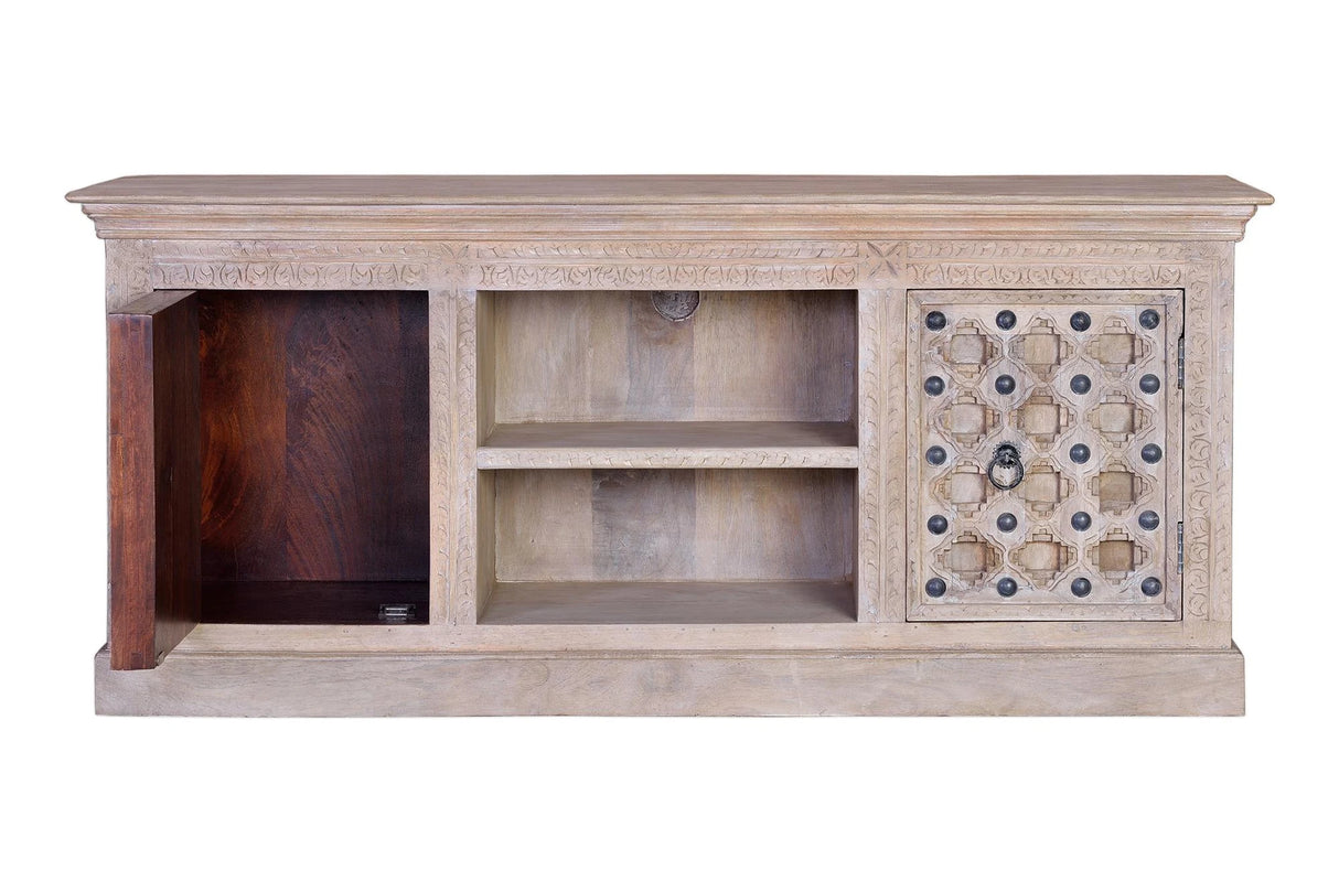 Giner and Colomer - 2-Door Mango Wood TV Console With Iron Door Details