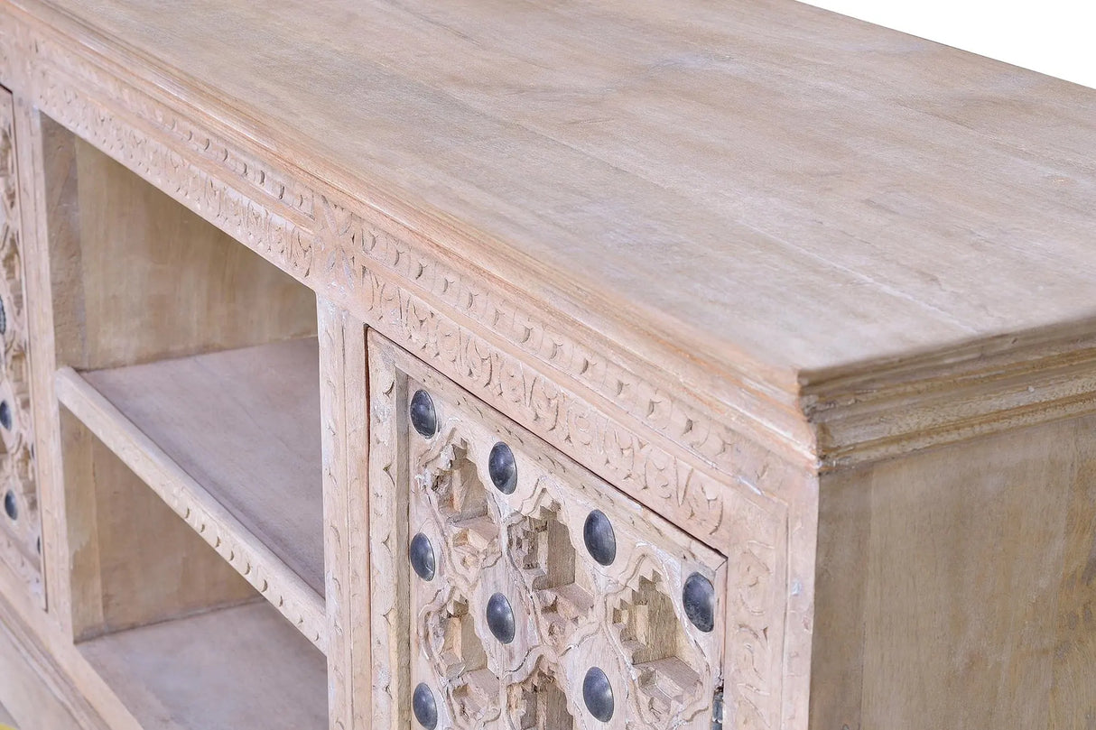 Giner and Colomer - 2-Door Mango Wood TV Console With Iron Door Details