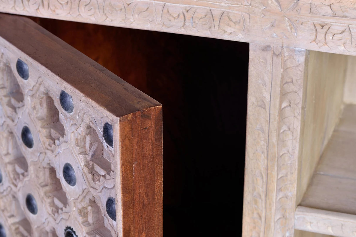 Giner and Colomer - 2-Door Mango Wood TV Console With Iron Door Details