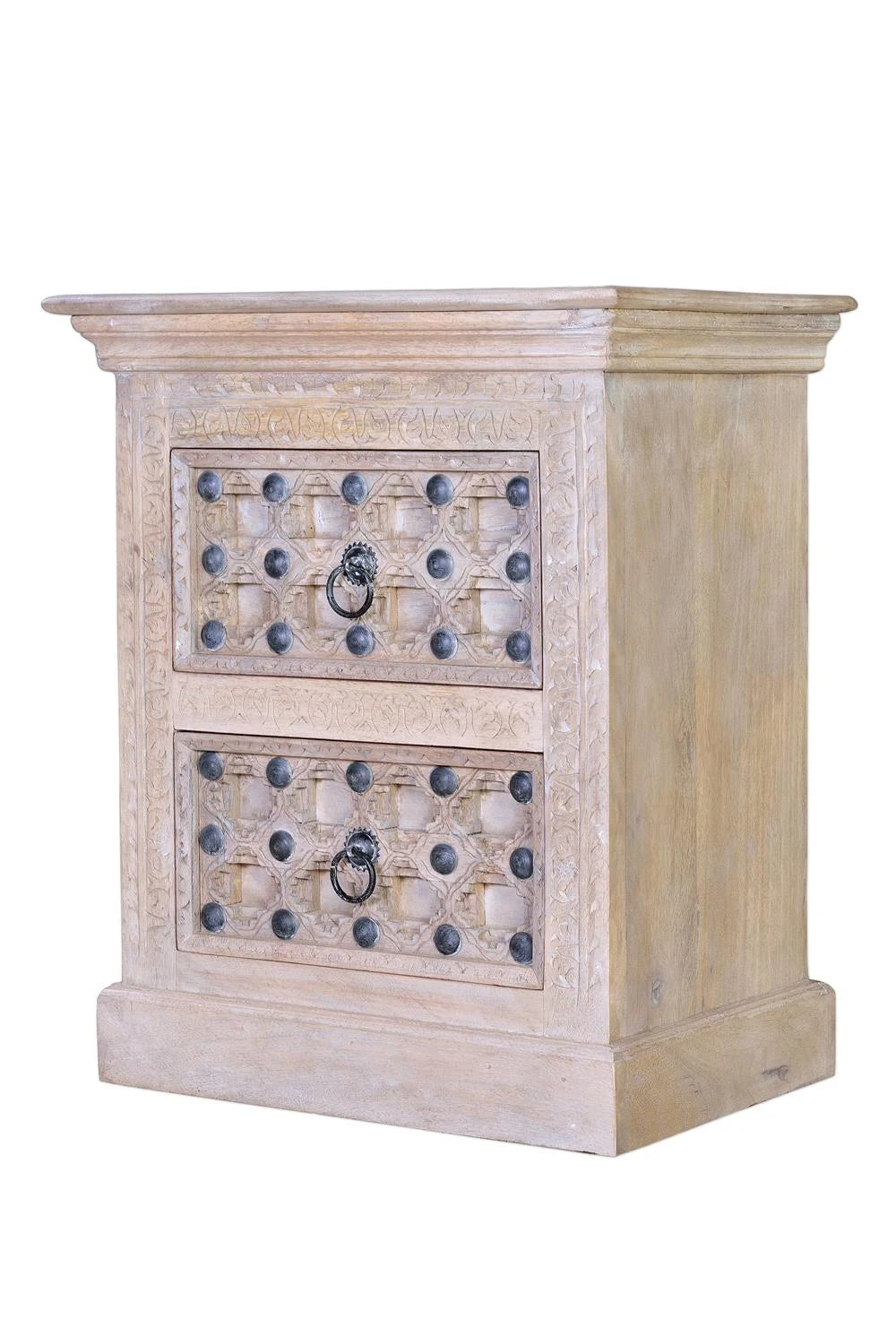 Giner and Colomer - 2-Drawer Mango Wood Nightstand With Iron Detailing