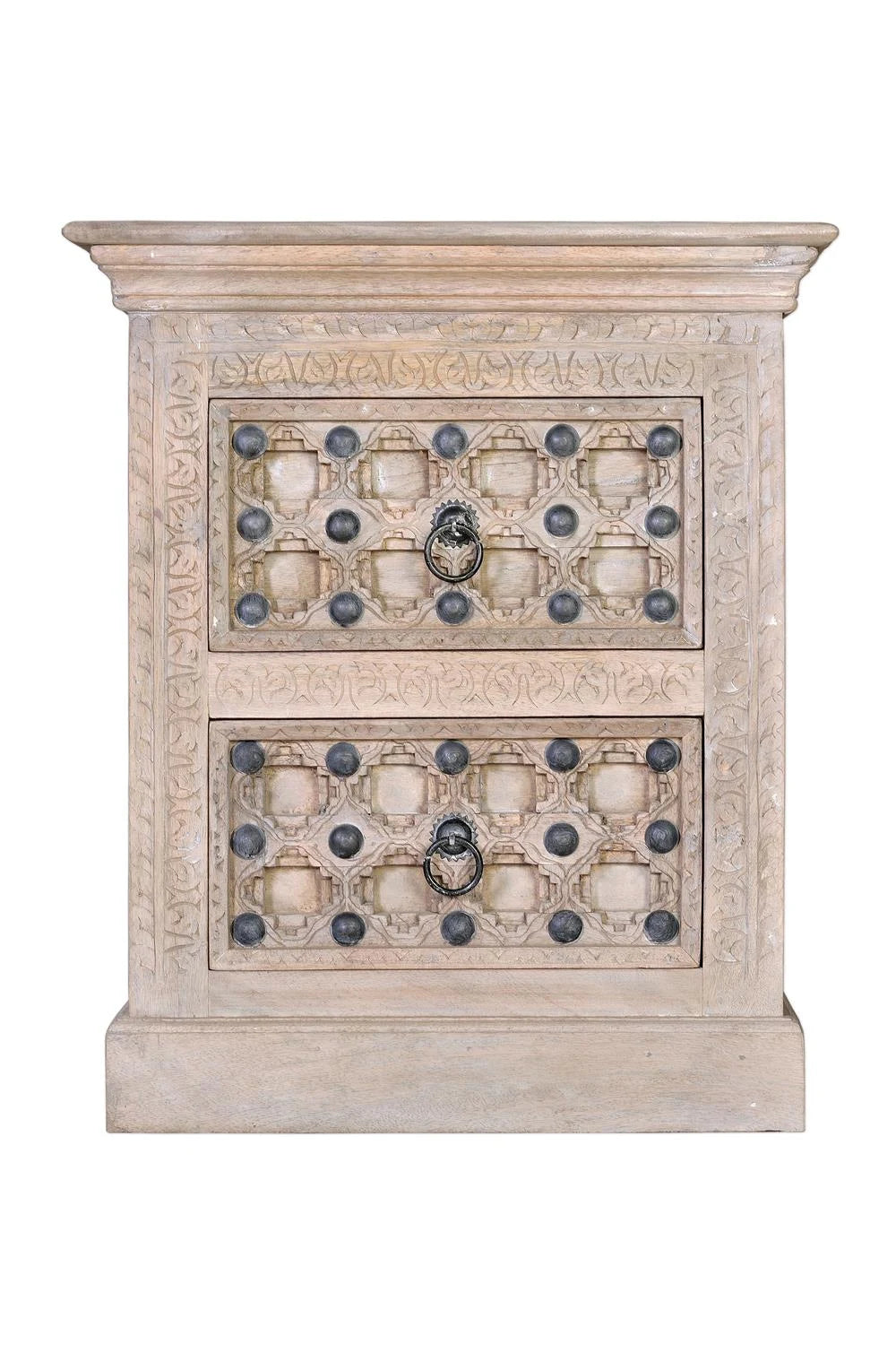 Giner and Colomer - 2-Drawer Mango Wood Nightstand With Iron Detailing