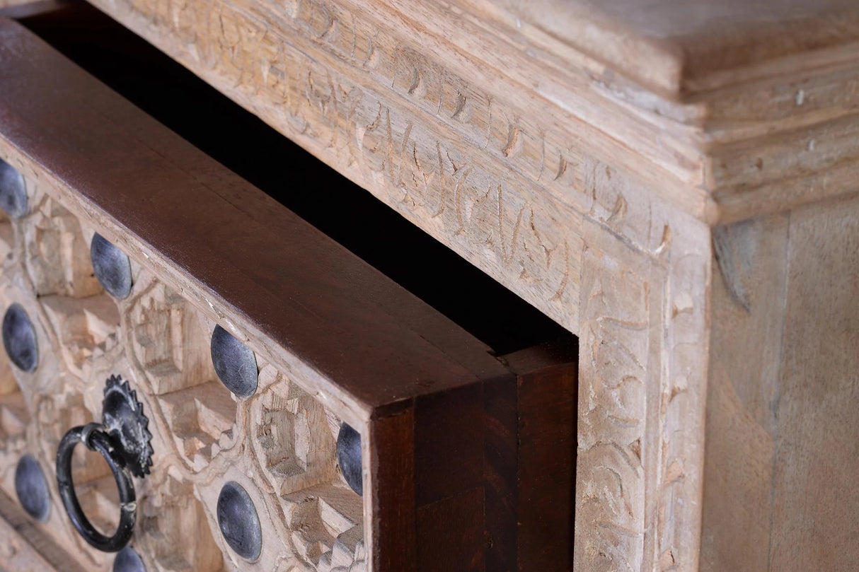 Giner and Colomer - 2-Drawer Mango Wood Nightstand With Iron Detailing