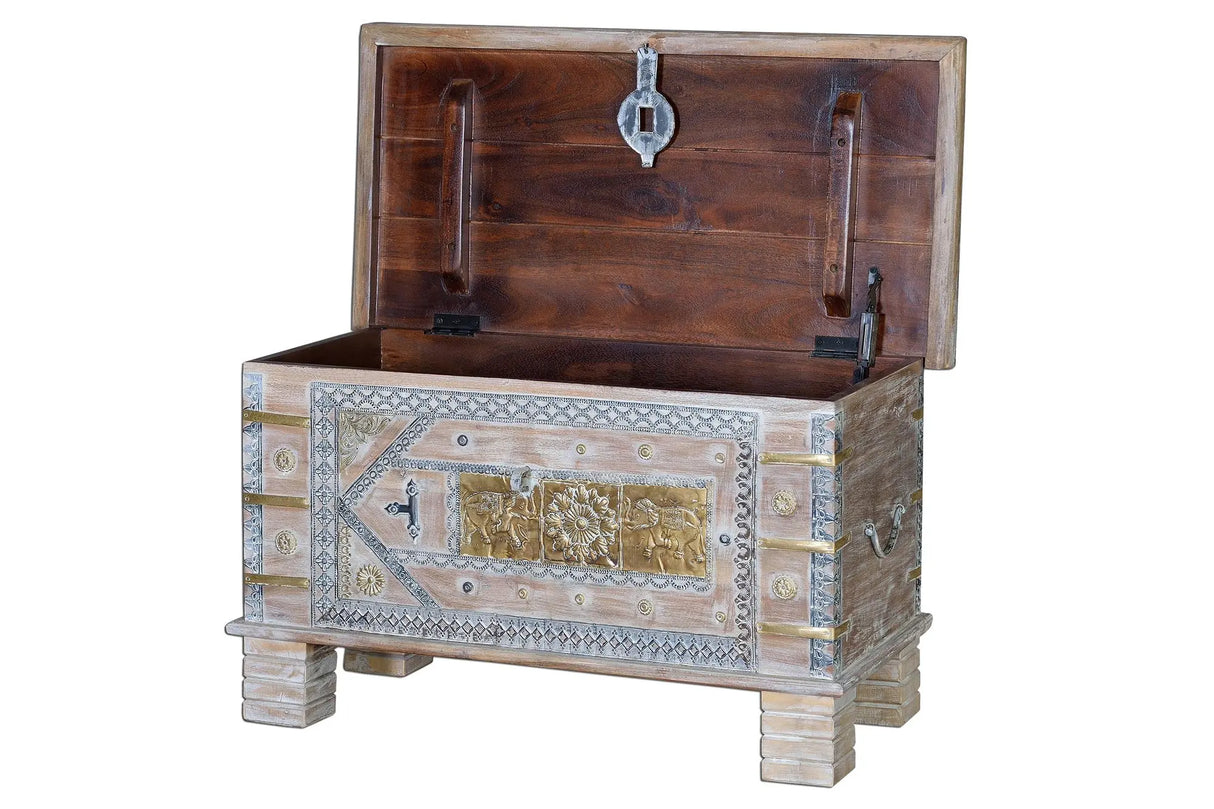 Giner and Colomer - Mango Wood Chest With Bronze Details & Top Opening