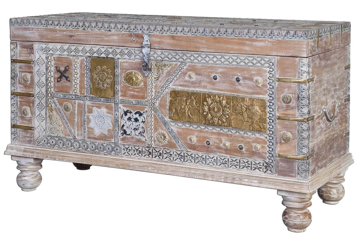Giner and Colomer - Mango Wood Chest With Bronze Details & Top Opening