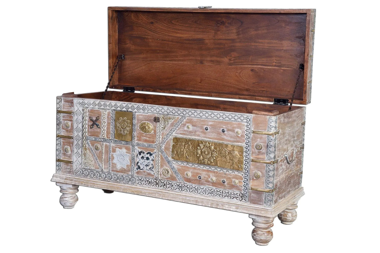Giner and Colomer - Mango Wood Chest With Bronze Details & Top Opening
