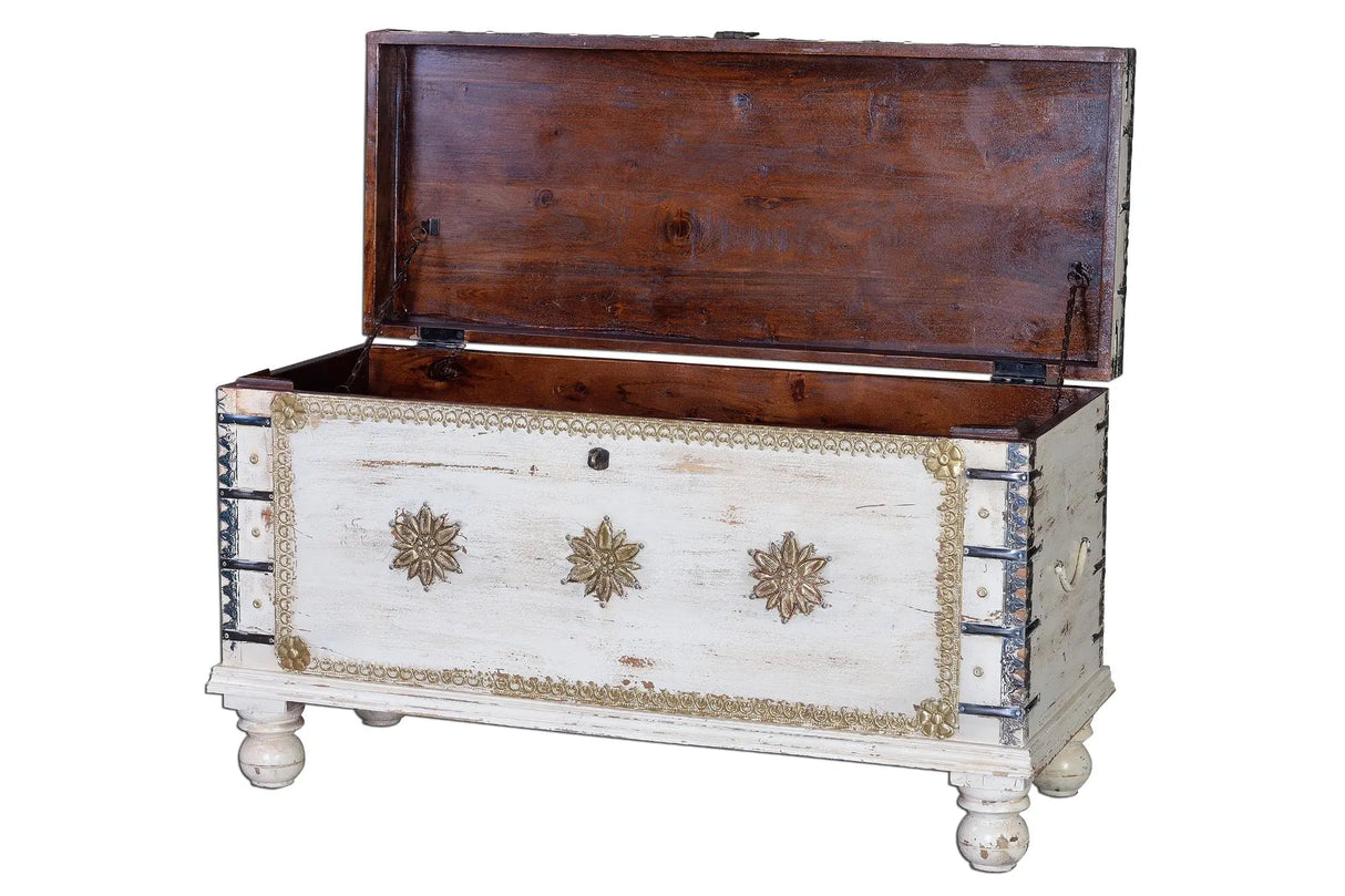 Giner and Colomer - Mango Wood Chest With Bronze Details & Top Opening