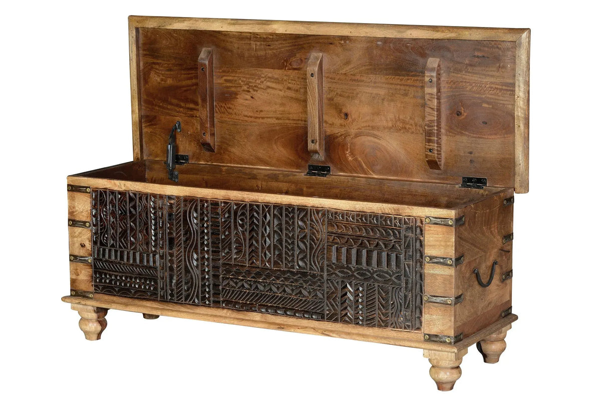 Giner and Colomer - Hand-Carved Mango Wood Chest With Top Opening