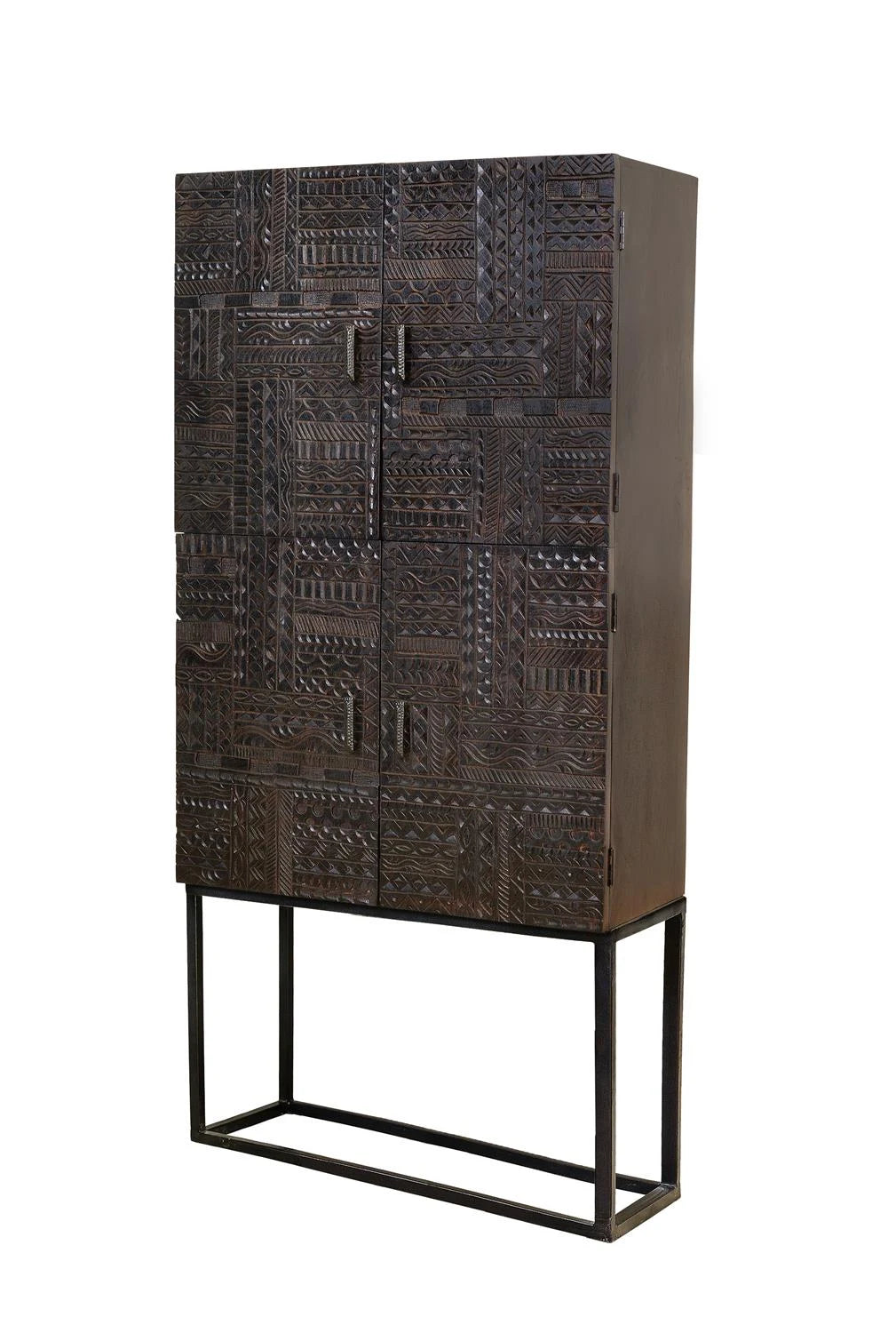 Giner and Colomer - Solid Mango Wood Display Cabinet With Hand-Carved Hieroglyphic Doors
