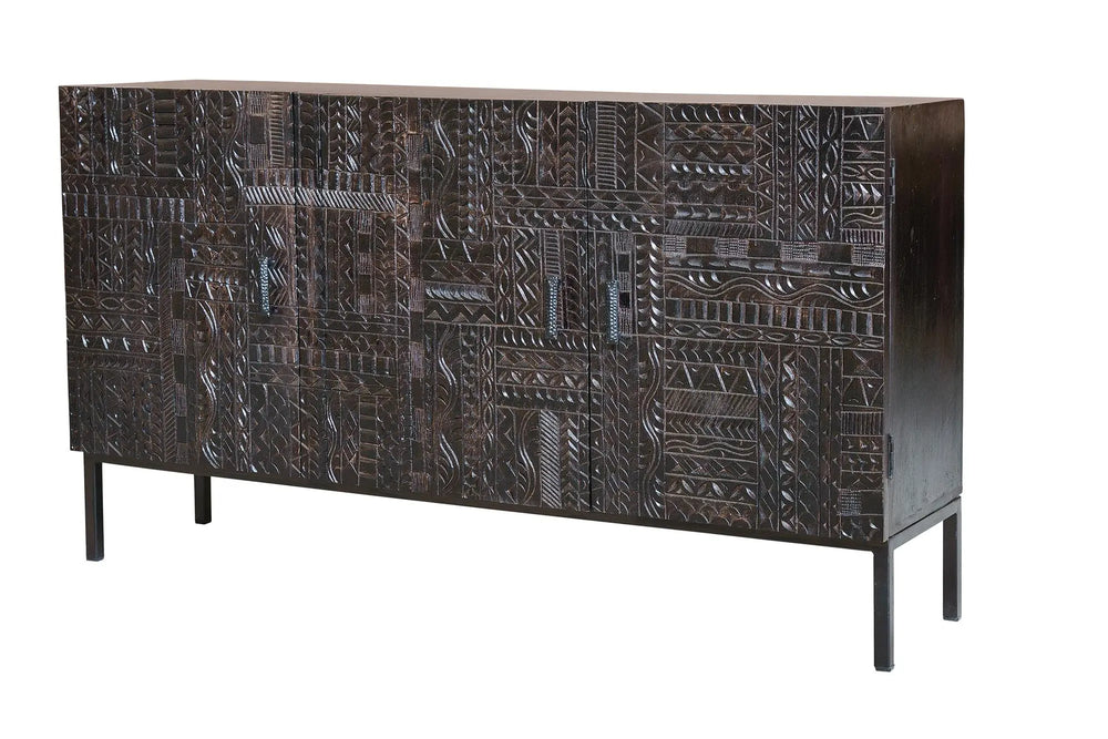 Giner and Colomer - Hand-Carved Hieroglyphic Mango Wood Sideboard (150 cm)