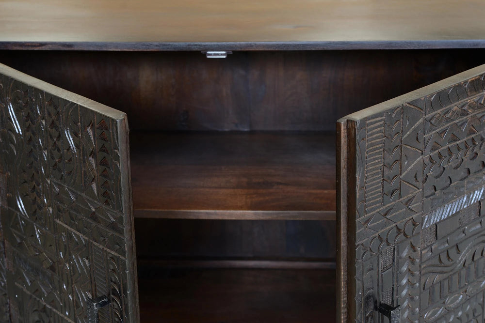 Giner and Colomer - Hand-Carved Hieroglyphic Mango Wood Sideboard (150 cm)