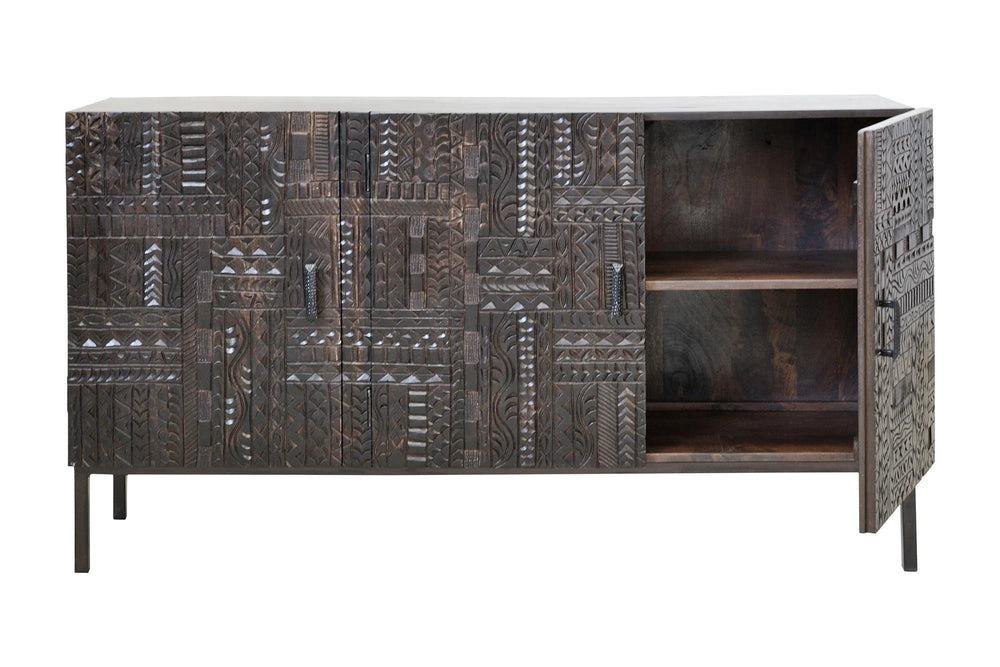 Giner and Colomer - Hand-Carved Hieroglyphic Mango Wood Sideboard (150 cm)
