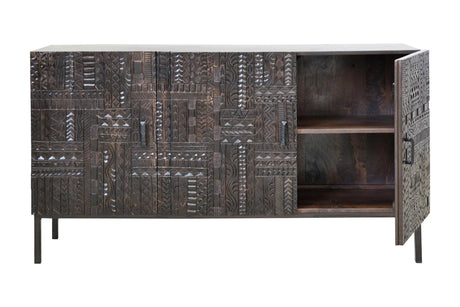 Giner and Colomer - Hand-Carved Hieroglyphic Mango Wood Sideboard (150 cm)