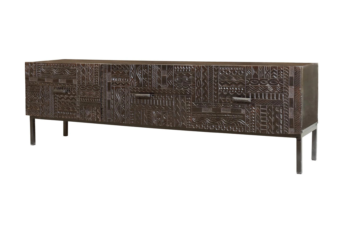 Giner and Colomer - Hieroglyphic Mango Wood TV Stand (3 Drawers)