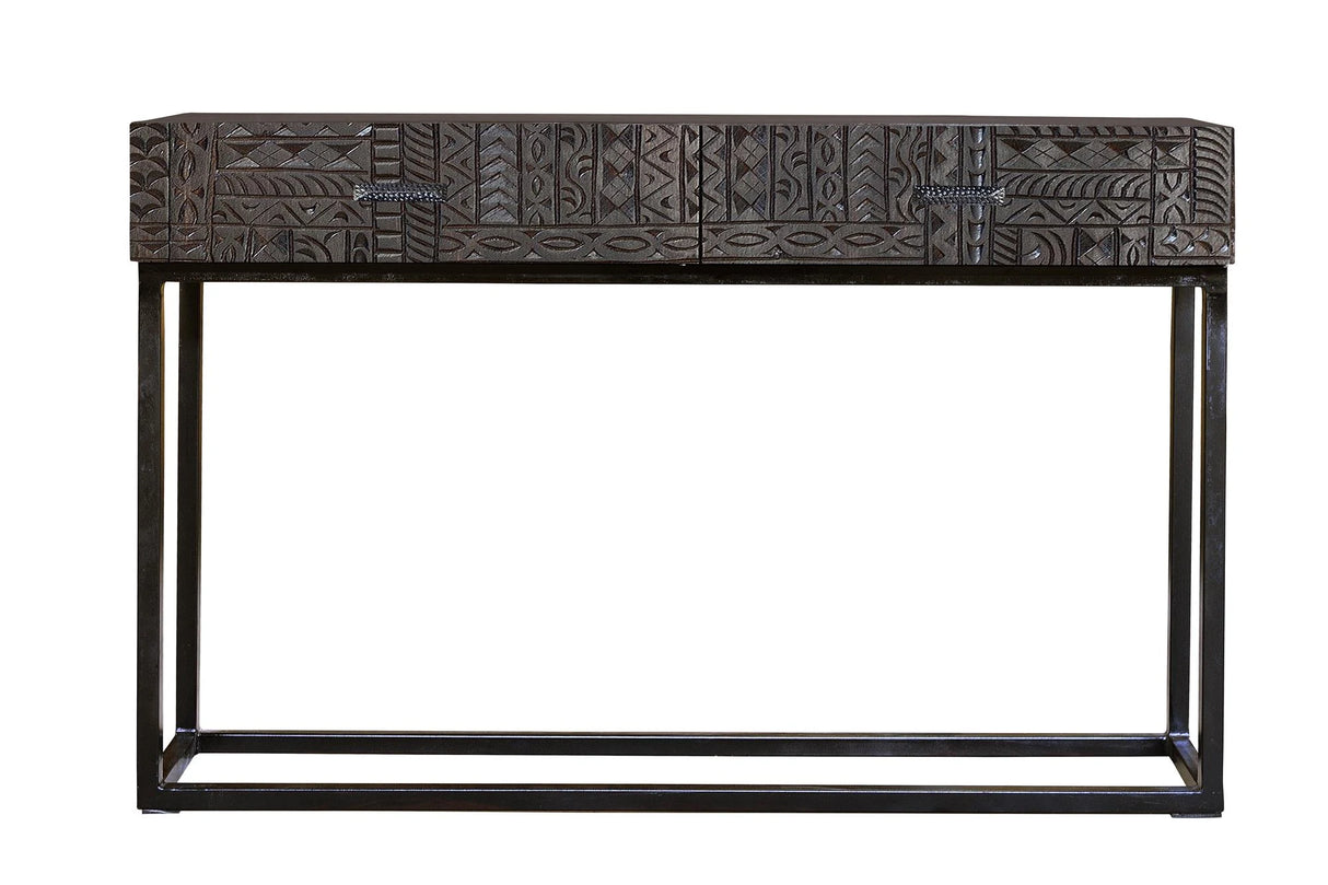 Giner and Colomer - Hand-Carved Hieroglyphic Mango Wood Console (2 Drawers)