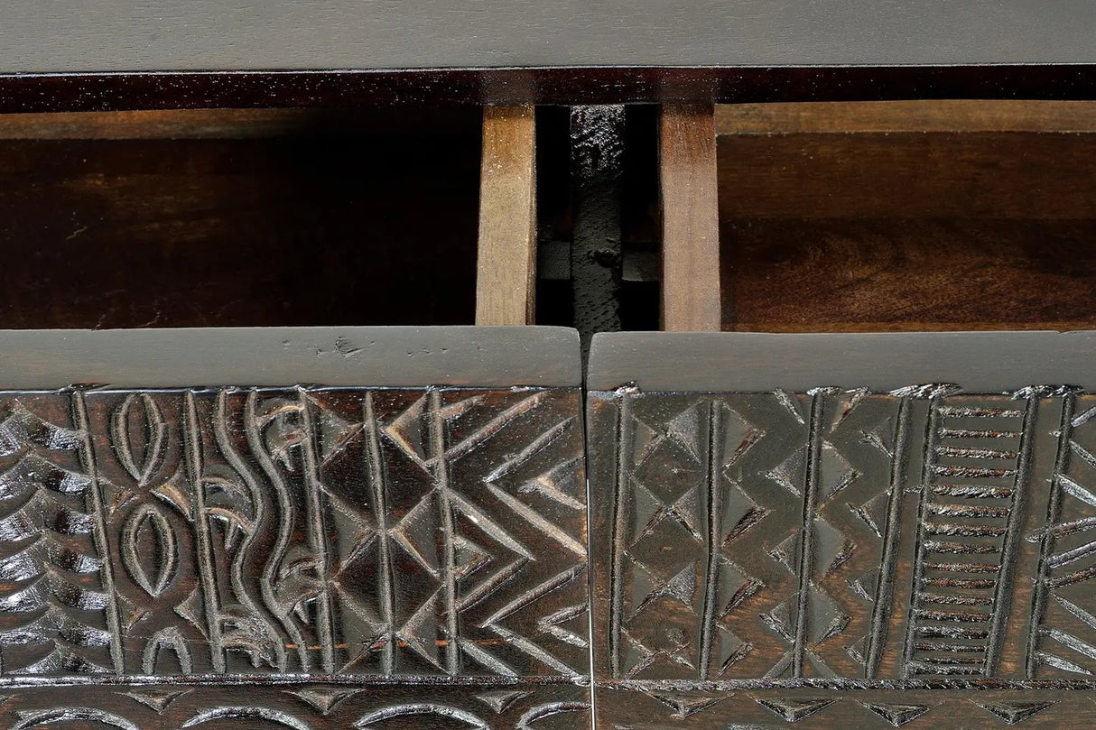 Giner and Colomer - Hand-Carved Hieroglyphic Mango Wood Console (2 Drawers)