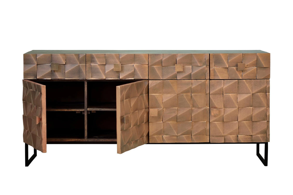 Giner and Colomer - Mango Wood Sideboard (4 Doors, 4 Drawers) With Bronze & Iron Base