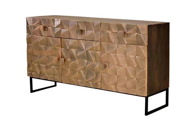 Giner and Colomer - Mango Wood Sideboard (3 Doors, 3 Drawers) Bronze & Iron Base