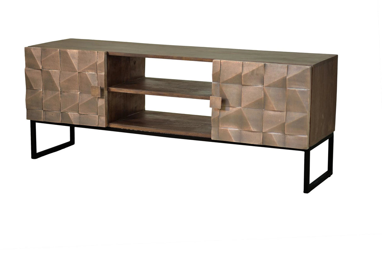 Giner and Colomer - 2-Door Mango Wood TV Furniture With Bronze & Iron Base