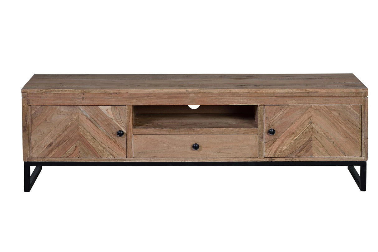 Giner and Colomer - Acacia Wood TV Furniture (2 Doors, 1 Drawer) With Iron Base