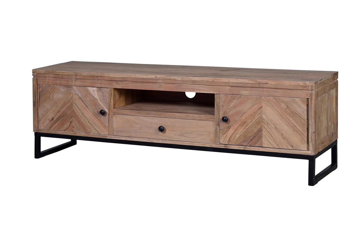 Giner and Colomer - Acacia Wood TV Furniture (2 Doors, 1 Drawer) With Iron Base