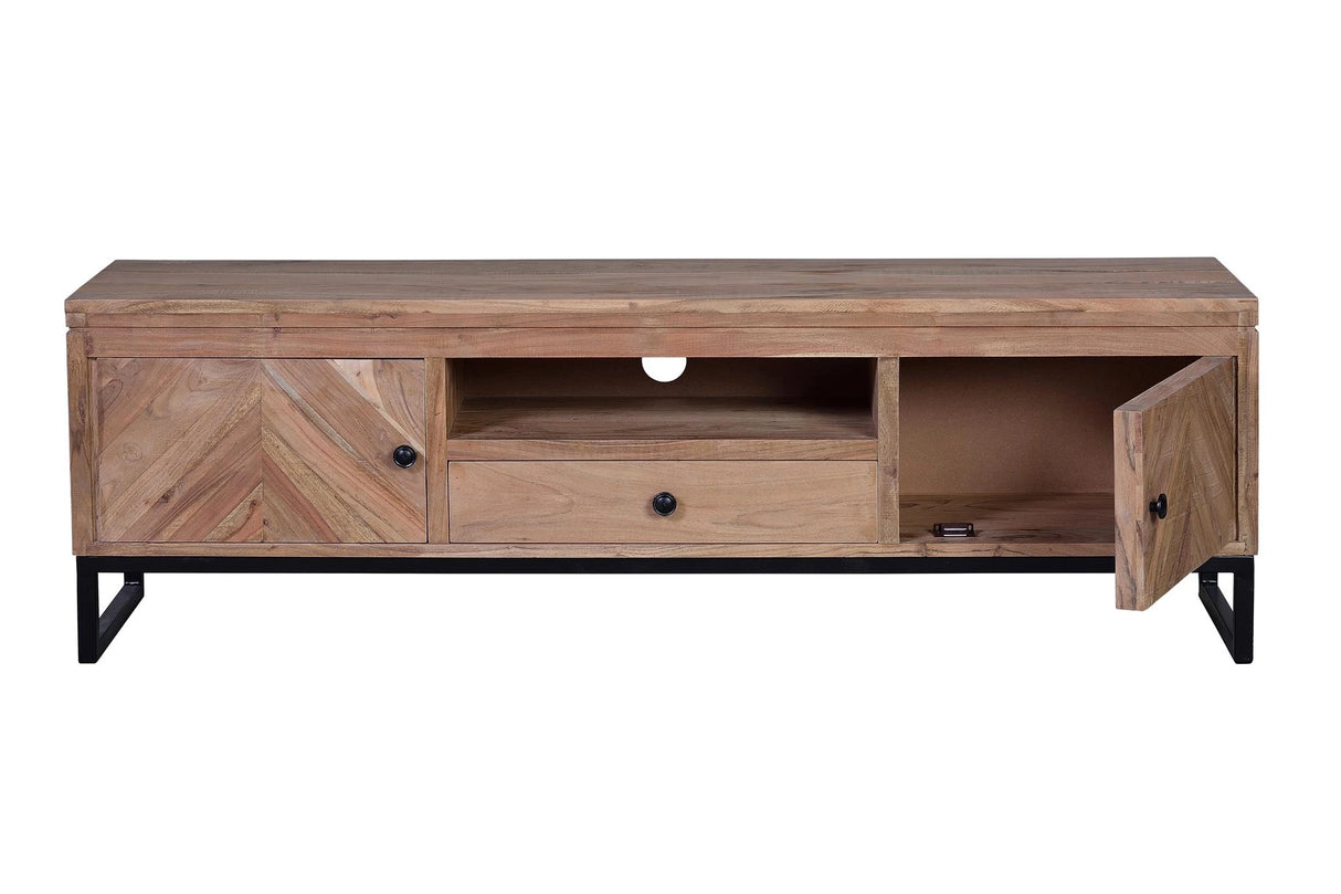 Giner and Colomer - Acacia Wood TV Furniture (2 Doors, 1 Drawer) With Iron Base