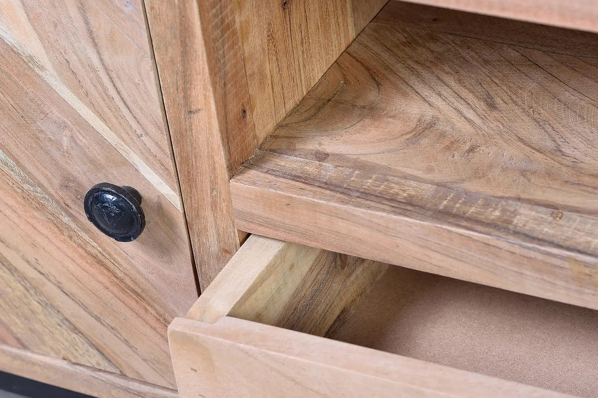 Giner and Colomer - Acacia Wood TV Furniture (2 Doors, 1 Drawer) With Iron Base