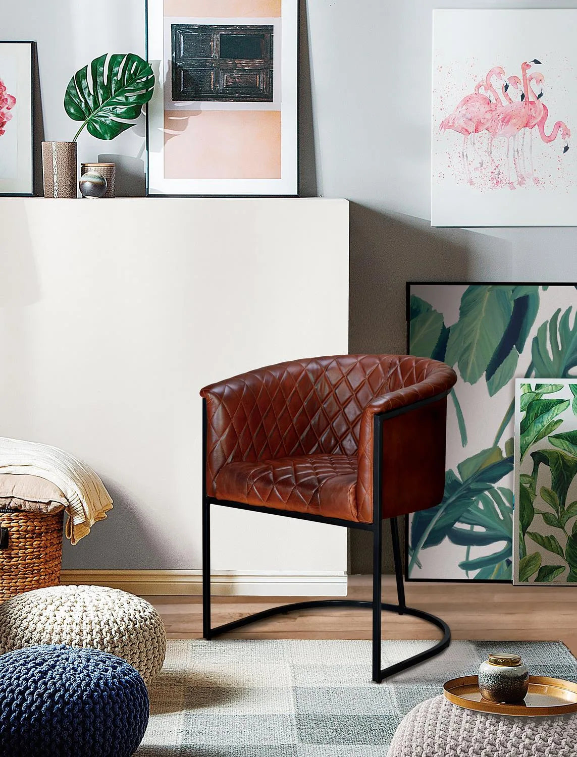 Giner and Colomer - Leather Armchair With Iron Frame (Seat Height: 50 cm)