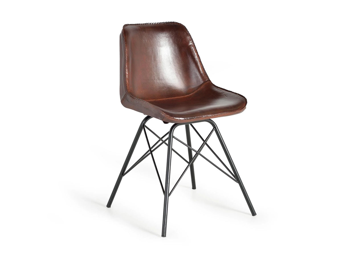 Giner and Colomer - Leather & Metal Chair (W45 x D54 x H83) + Recycled Wood Bookcase Correction