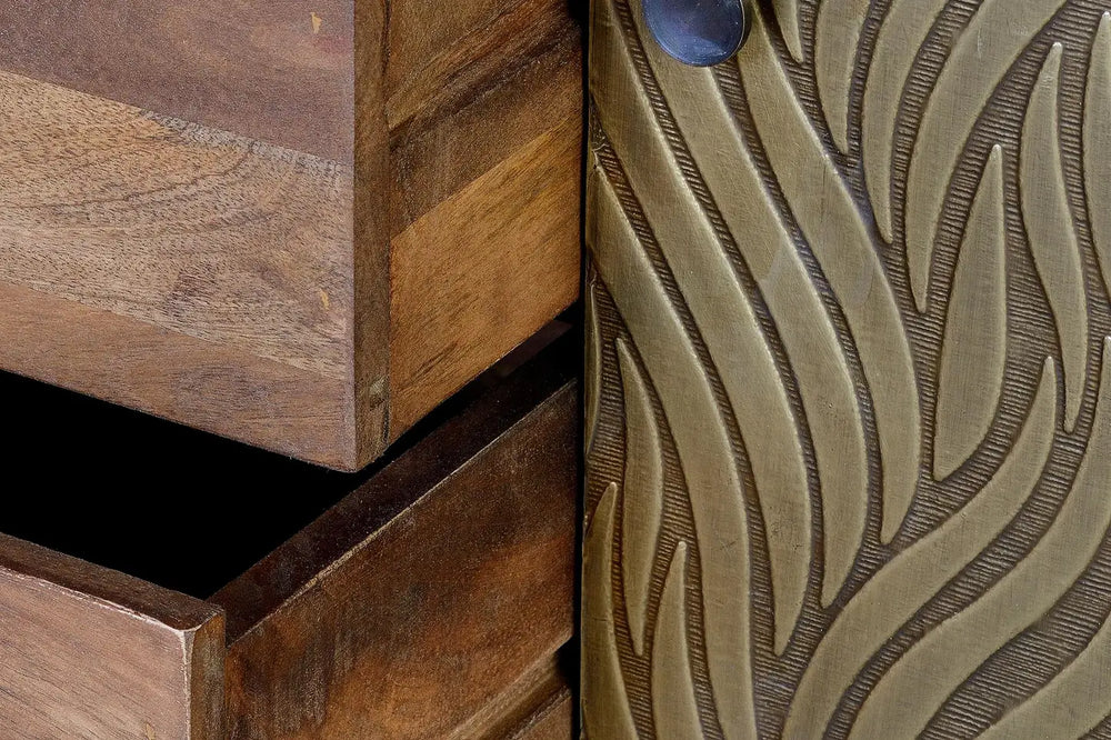 Giner and Colomer - Mango Wood Sideboard With 3 Drawers & 2 Bronze-Relief Doors