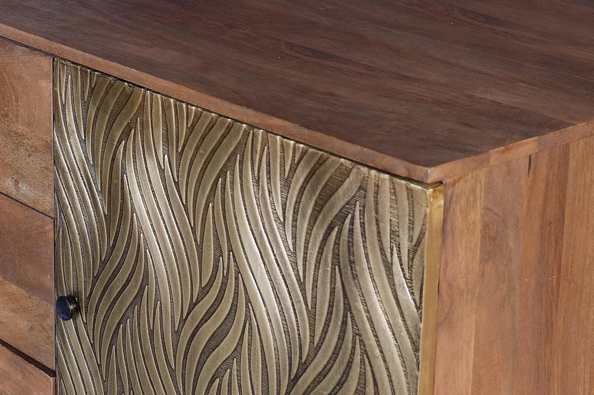 Giner and Colomer - Mango Wood Sideboard With 3 Drawers & 2 Bronze-Relief Doors