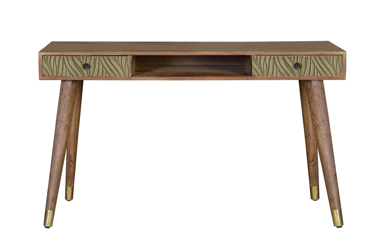 Giner and Colomer - 2-Drawer Mango Wood Desk With Bronze-Relief Fronts