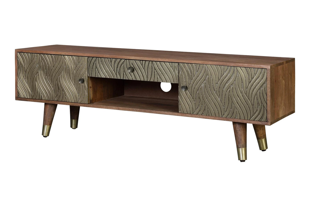 Giner and Colomer - Mango Wood TV Furniture (2 Doors, 1 Drawer) With Bronze Relief Fronts