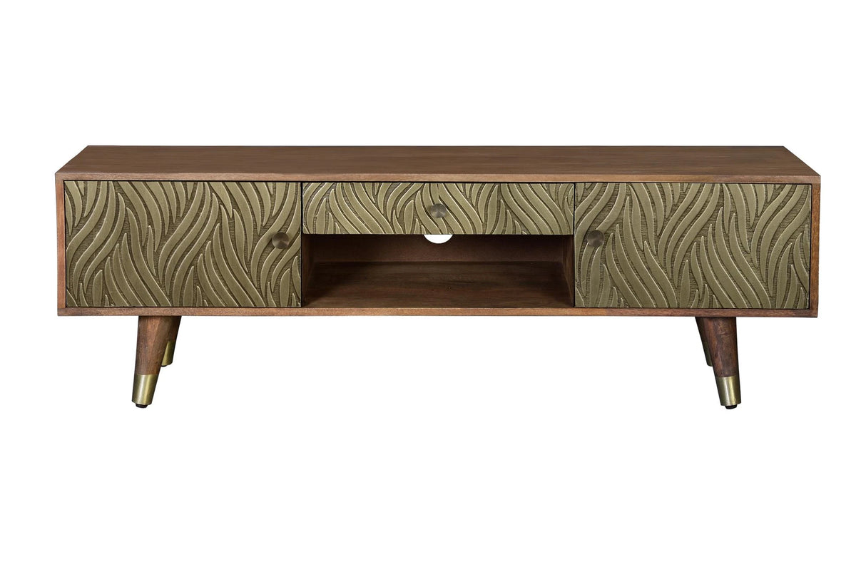 Giner and Colomer - Mango Wood TV Furniture (2 Doors, 1 Drawer) With Bronze Relief Fronts
