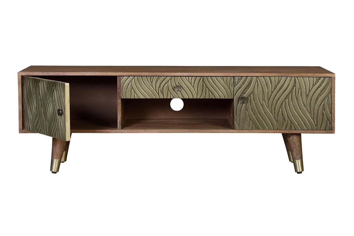 Giner and Colomer - Mango Wood TV Furniture (2 Doors, 1 Drawer) With Bronze Relief Fronts