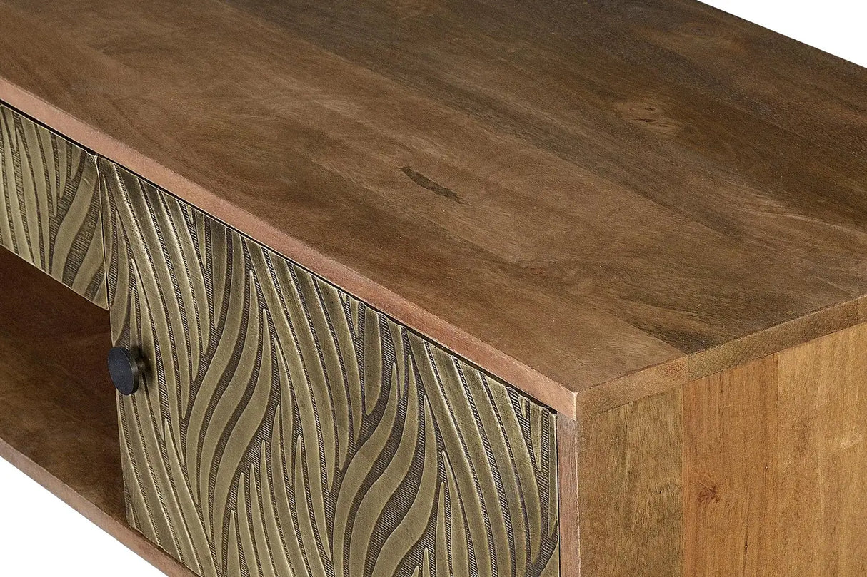 Giner and Colomer - Mango Wood TV Furniture (2 Doors, 1 Drawer) With Bronze Relief Fronts