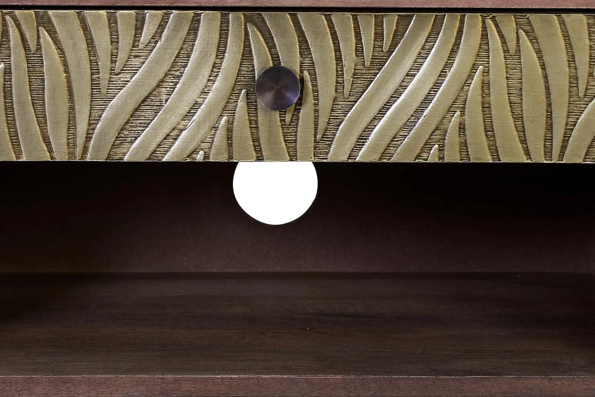 Giner and Colomer - Mango Wood TV Furniture (2 Doors, 1 Drawer) With Bronze Relief Fronts