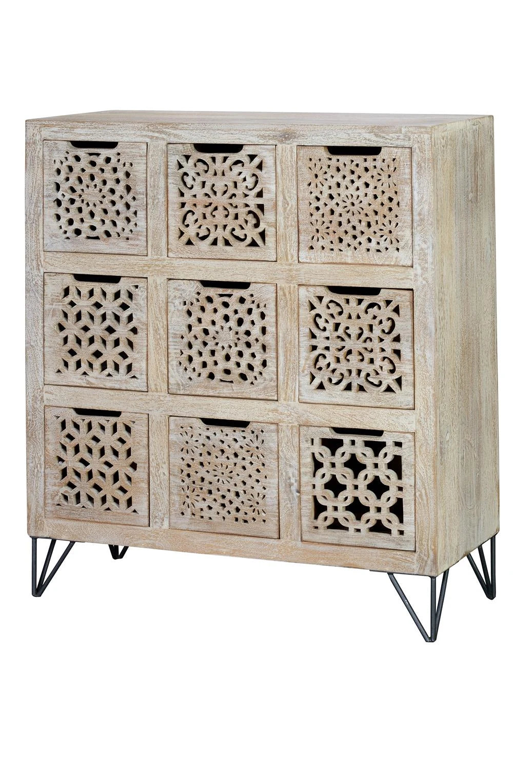 Giner and Colomer - Mango Wood Drawer Chest With Varied Front Designs & Iron Legs