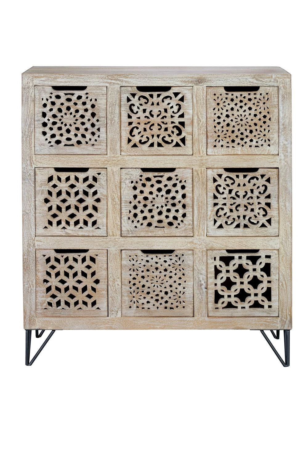 Giner and Colomer - Mango Wood Drawer Chest With Varied Front Designs & Iron Legs