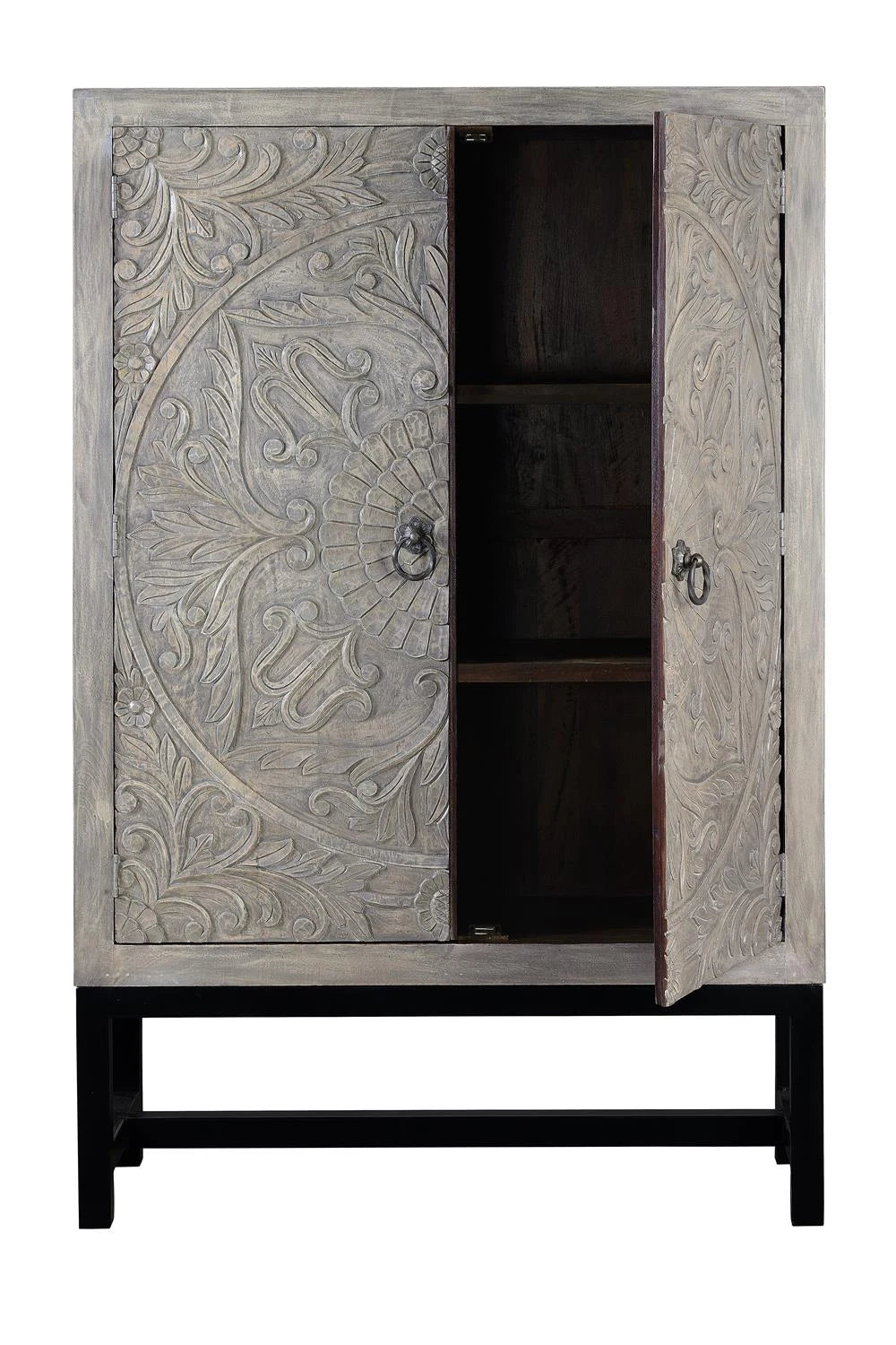 Giner and Colomer - 2-Door Mango Wood Cabinet With Iron Base (Shelves at 40 cm)